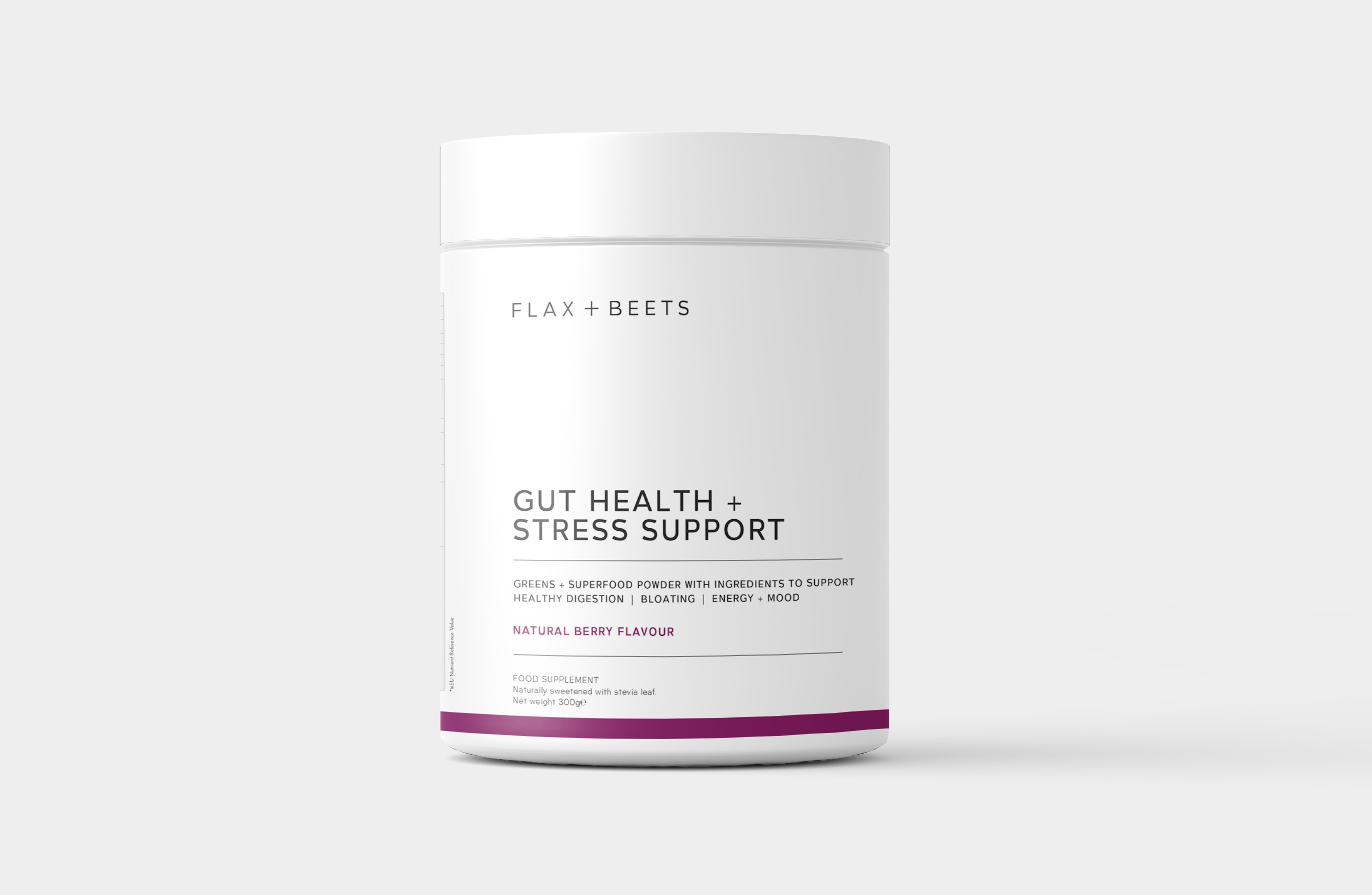 Flax + Beets gut health and stress support supplement tub