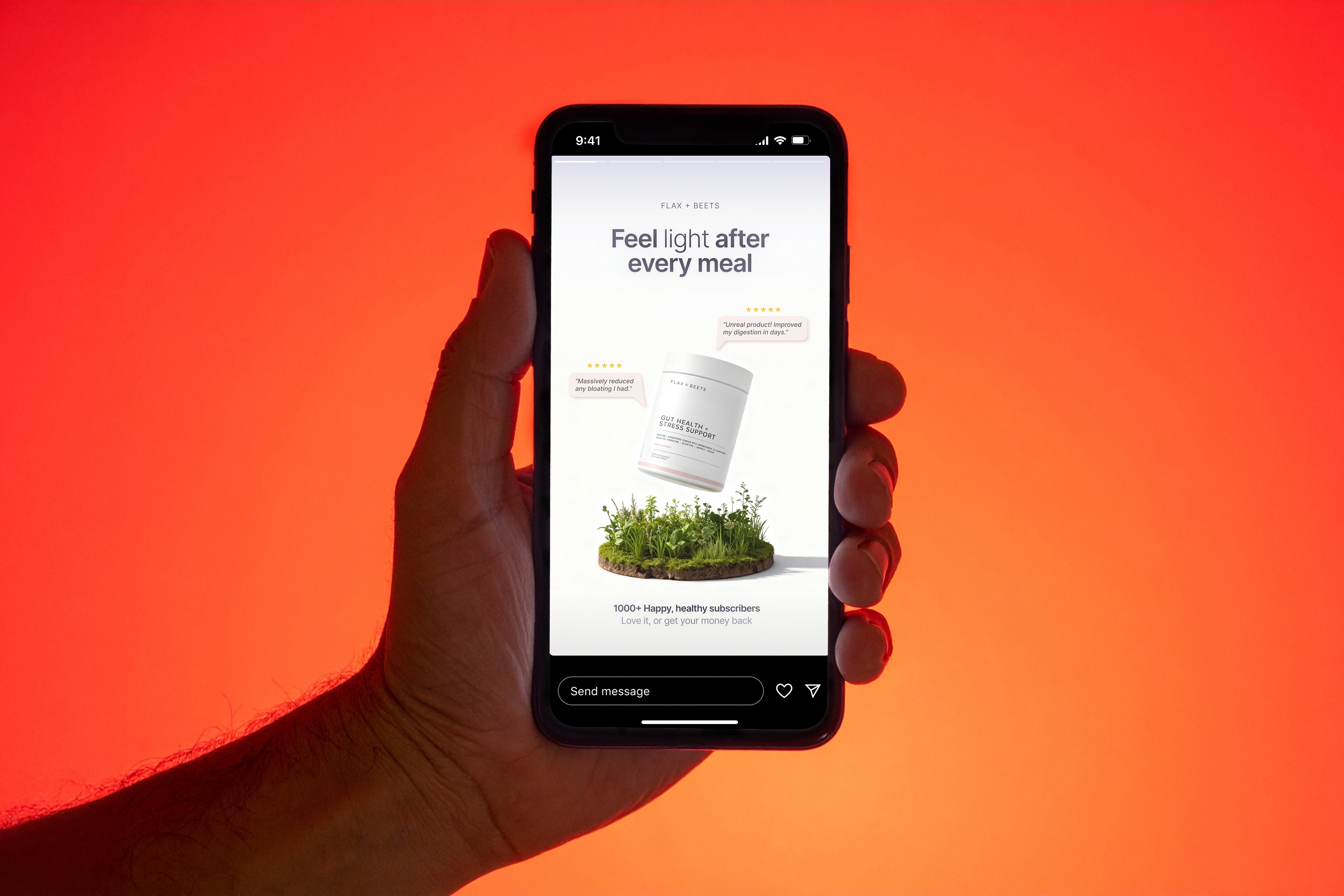 Gut health product Meta ad mockup